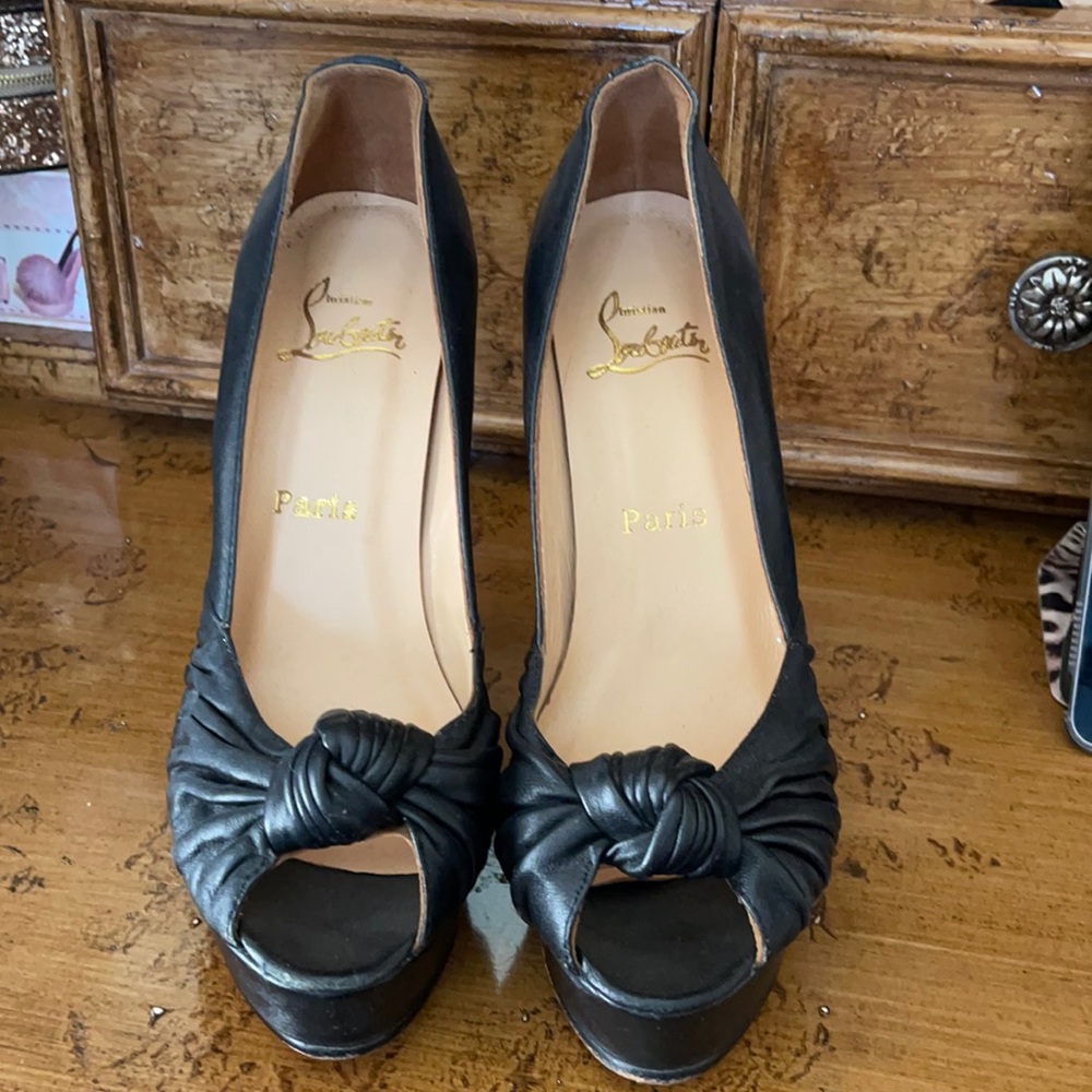 Christian Louboutin Black Platform Peep-Toe Heels